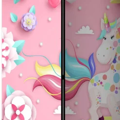 Kinder Wohnen Paravent mit Einhorn Motiv in Rosa Bunt - Olenka