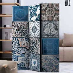 Wohnen Paravents|Vintage Möbel*Paravent mit Kachel Design in Blau Grau - Baltra
