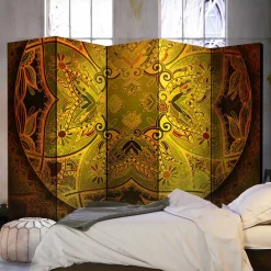 Wohnen Paravent mit Mandala Motiv Goldfarben - Gabrio