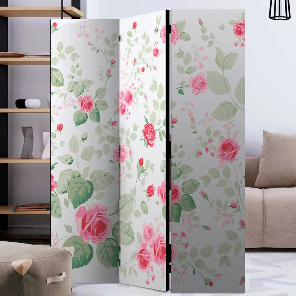 Wohnen Vintage Möbel*Paravent Raumtrenner mit Rosen Motiv - Georgy