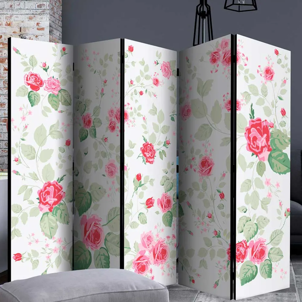 Wohnen Vintage Möbel*Paravent Raumtrenner mit Rosen Motiv - Georgy