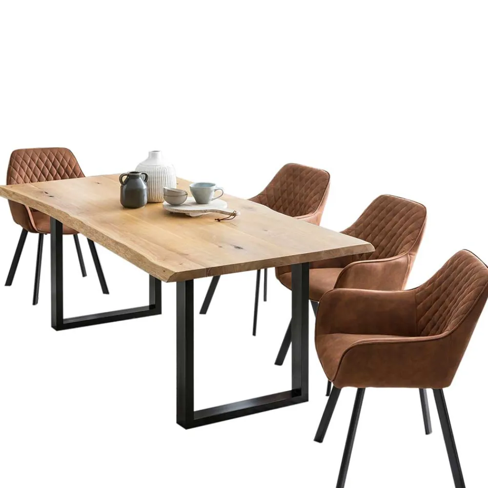 Wohnen Schwarze Möbel|Tische*4-Personen-Essgruppe mit Tischsesseln - Zuzi (fünfteilig)