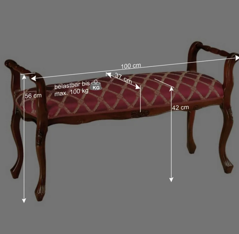 Wohnen Italienische Möbel|Braune Möbel*Polsterbank in Rot Gold Muster Magari mit Holz Nussbaumfarben