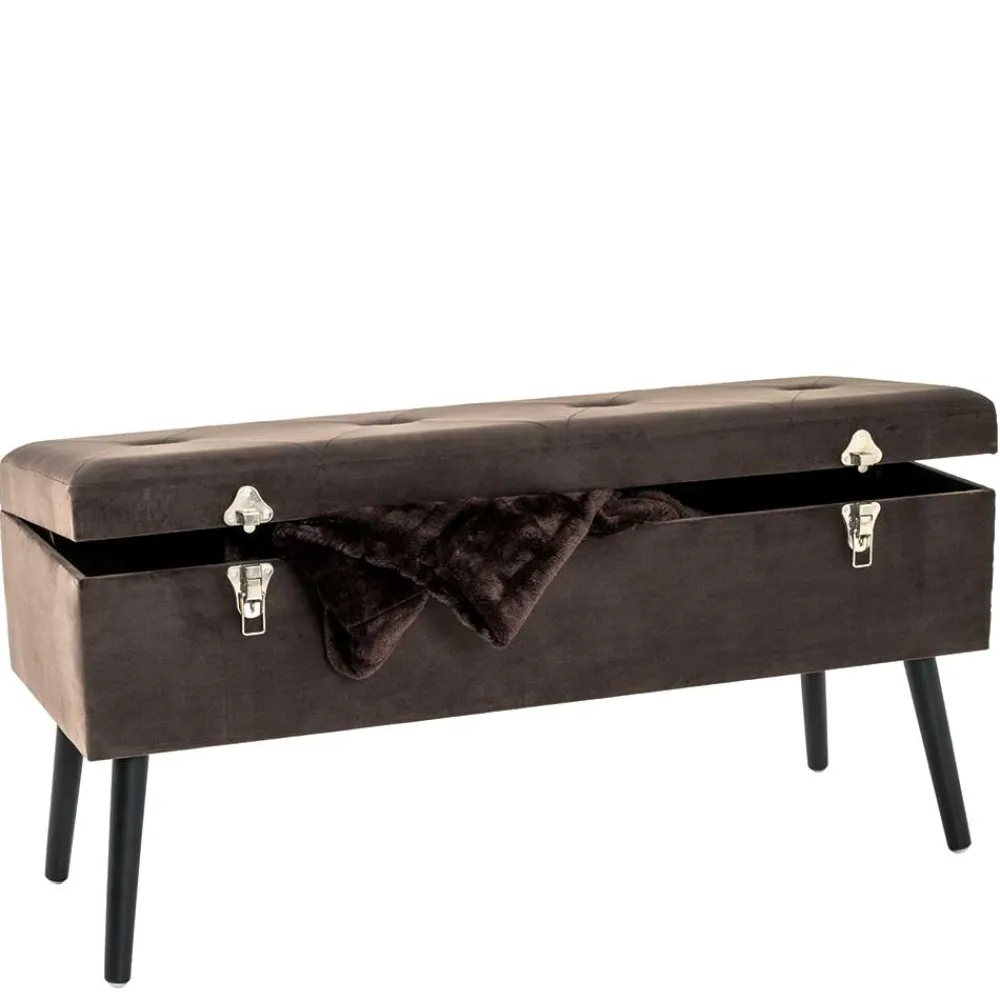 Wohnen Küchenbänke|Bettbänke*Polsterbank Truhe aus Samt in Taupe - Landhuis
