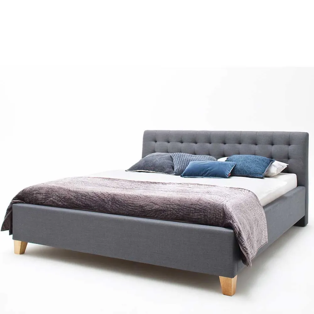 Wohnen Polsterbett in Grau & Eiche - Saludio