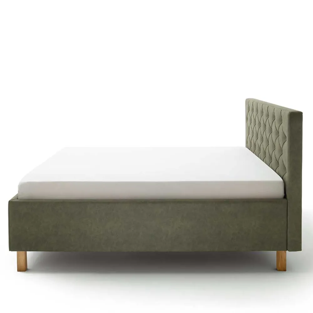 Wohnen Betten|Betten*Polsterbett in Oliv Grün & Eiche - Miania