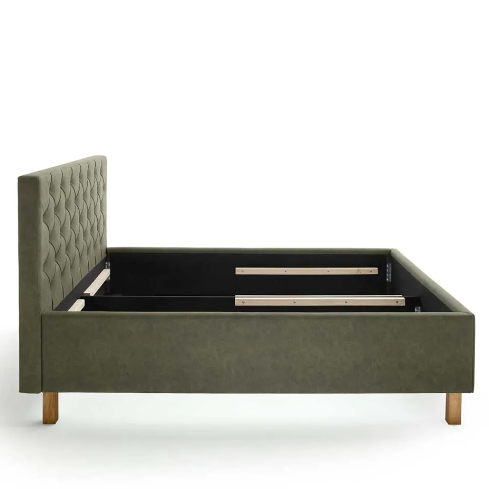 Wohnen Betten|Betten*Polsterbett in Oliv Grün & Eiche - Miania