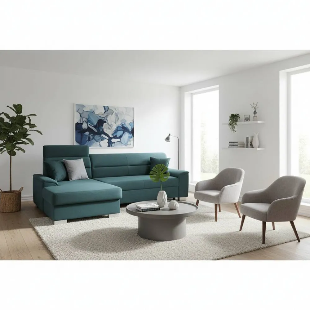 Wohnen Schlafsofas|Betten*Polsterecke mit Bettfunktion in Petrol Blau - Orastie