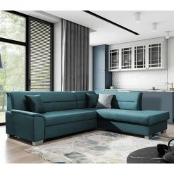 Wohnen Schlafsofas|Betten*Polsterecke mit Bettfunktion in Petrol Blau - Orastie