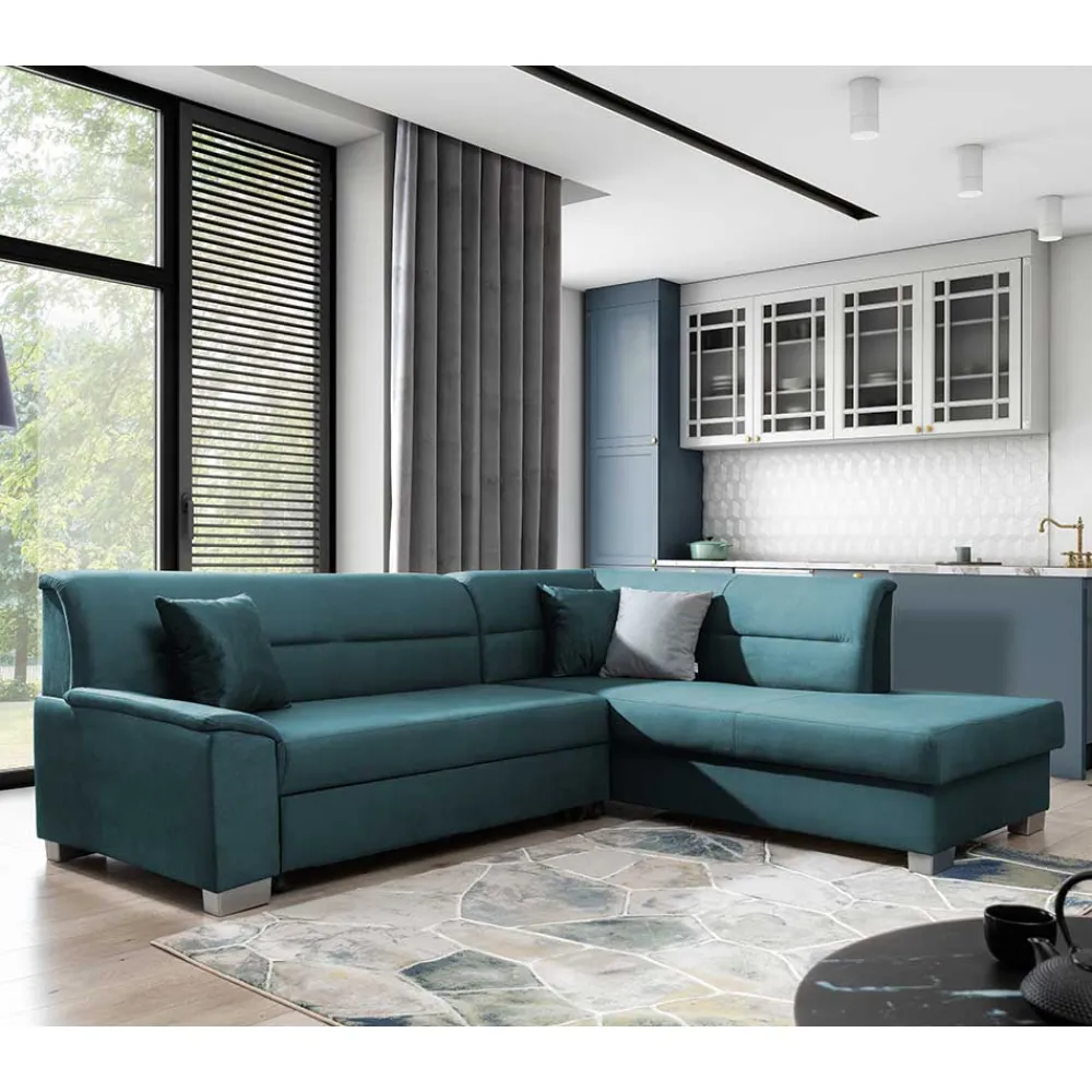 Wohnen Schlafsofas|Betten*Polsterecke mit Bettfunktion in Petrol Blau - Orastie