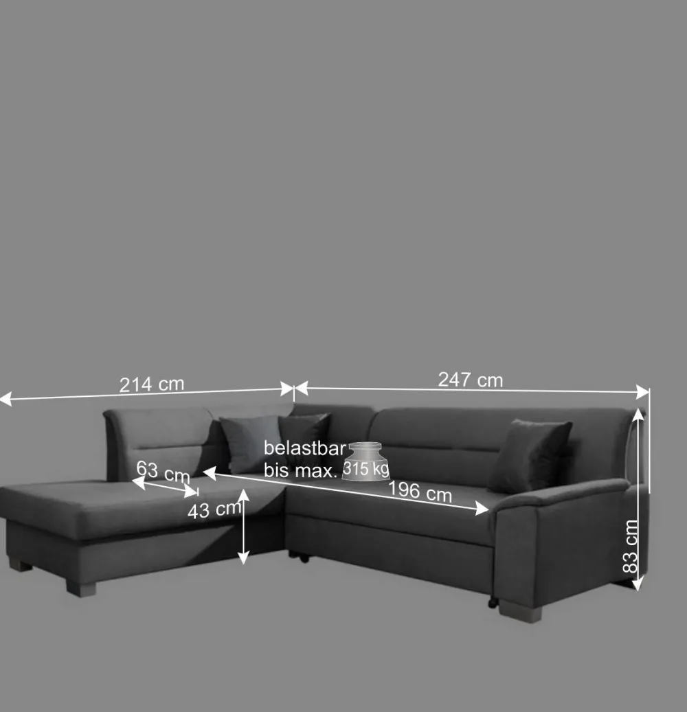 Wohnen Schlafsofas|Betten*Polsterecke mit Bettfunktion in Petrol Blau - Orastie