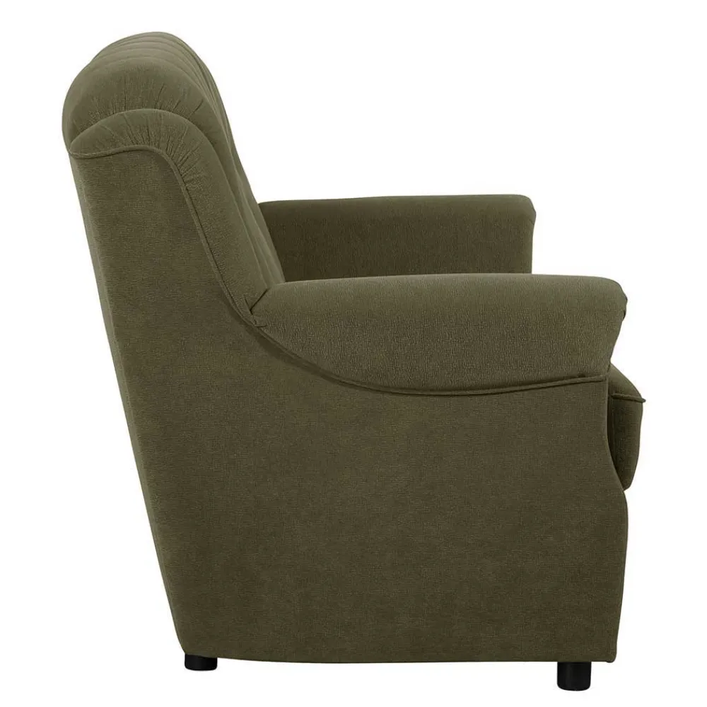 Wohnen Polstergarnitur in Dunkelgrün Flockstoff - Ramira (dreiteilig)