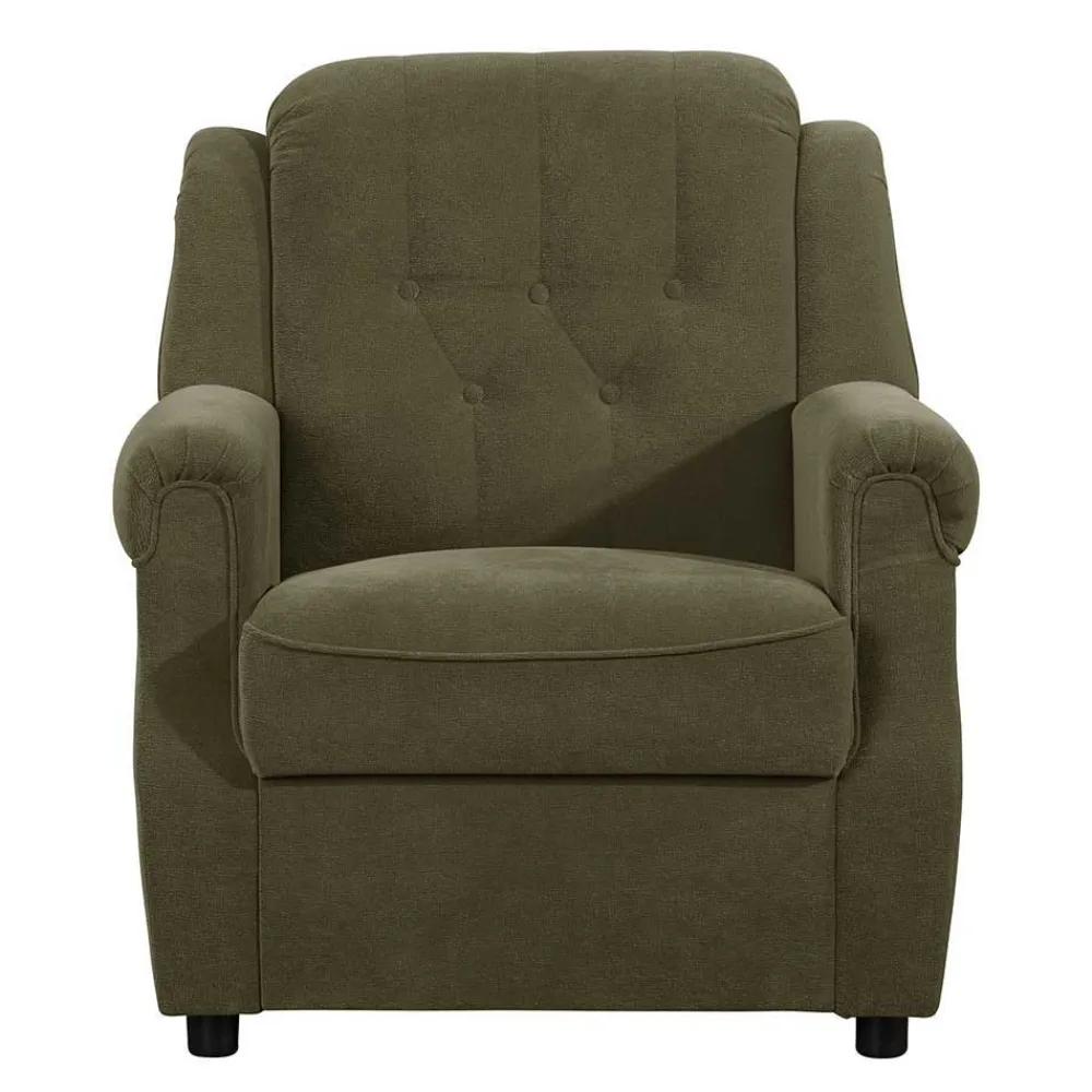 Wohnen Polstergarnitur in Dunkelgrün Flockstoff - Ramira (dreiteilig)