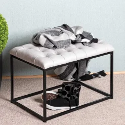 Wohnen Polsterhocker mit Knopfheftungen in Grau - Zalyna