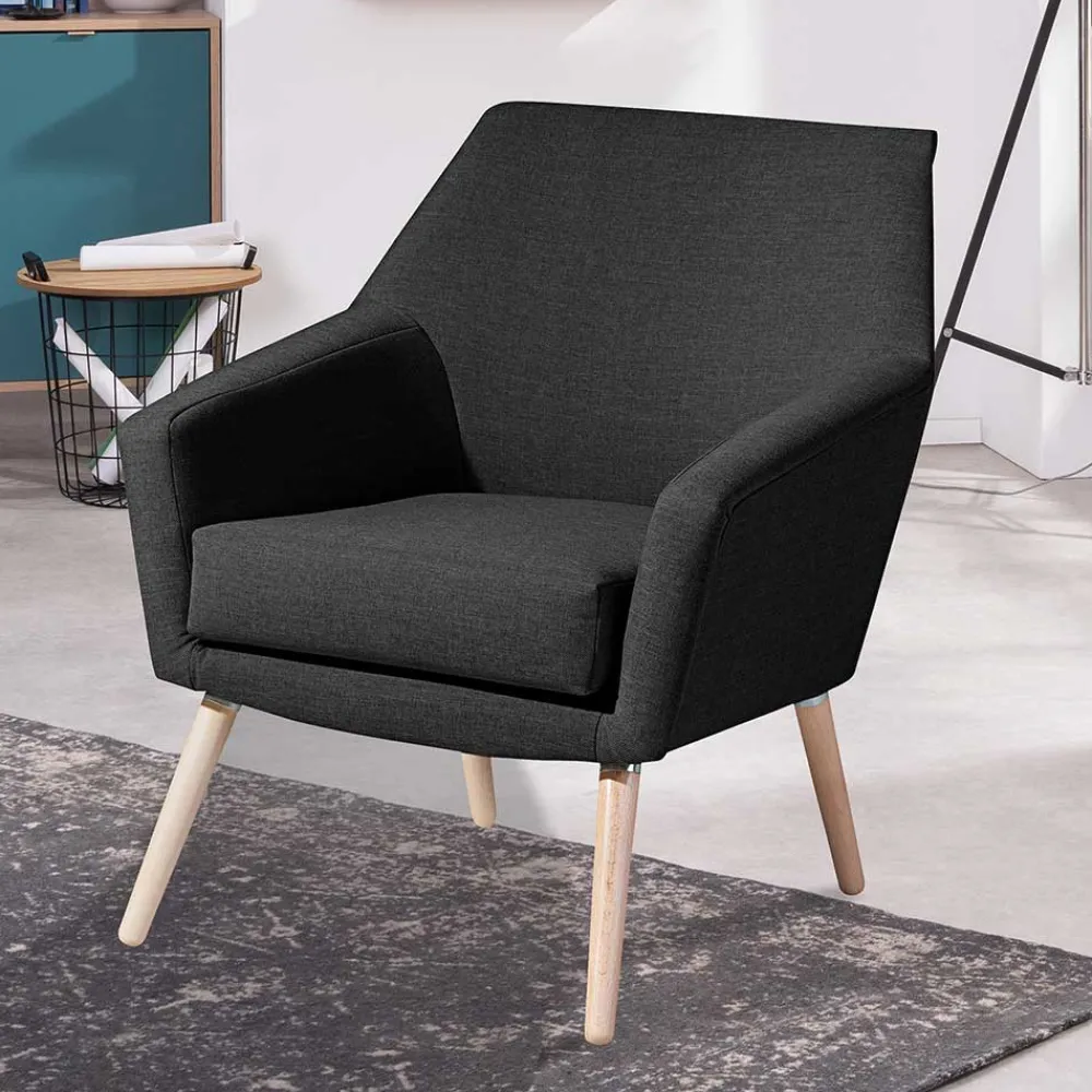 Wohnen Retro Möbel|Sessel*Polstersessel in Schwarz und Buche Natur - Gates