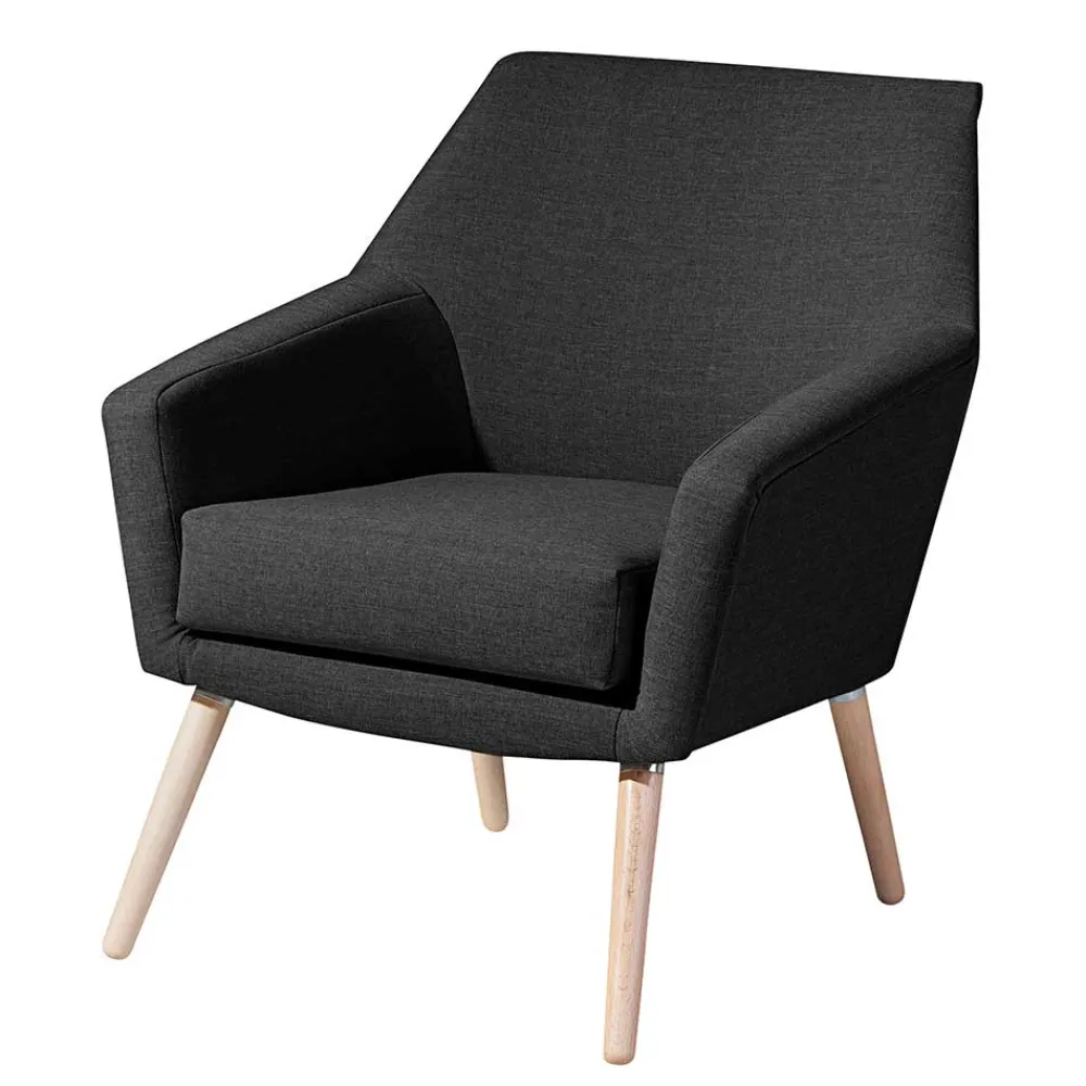 Wohnen Retro Möbel|Sessel*Polstersessel in Schwarz und Buche Natur - Gates