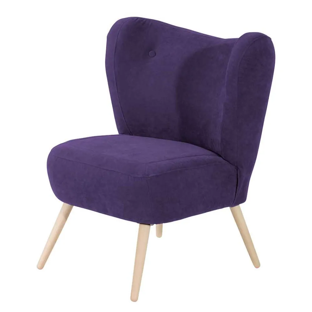 Wohnen Retro Möbel|Sessel*Polstersessel in Violett Velours - Coralla