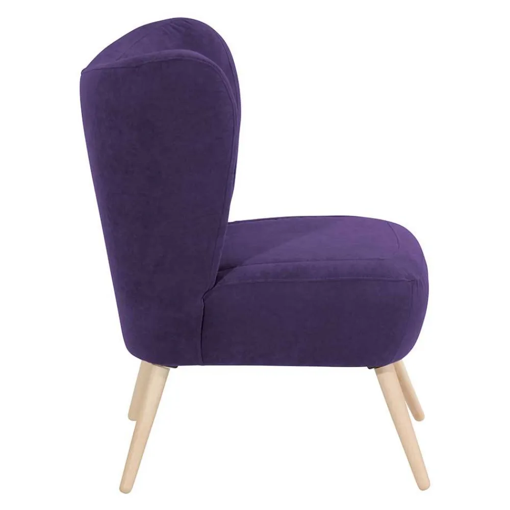 Wohnen Retro Möbel|Sessel*Polstersessel in Violett Velours - Coralla