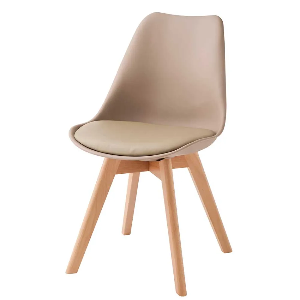 Wohnen Skandinavische Möbel|Küchenstühle*Polsterstühle in Taupe & Buche - Asiatia (4er Set)