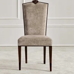 Wohnen Polsterstuhl in Beige Samt & Braun Holz - Savossa