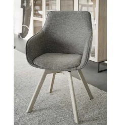 Wohnen Skandinavische Möbel|Küchenstühle*Polsterstuhl mit Armlehnen in Beigegrau - Diadoro (2er Set)