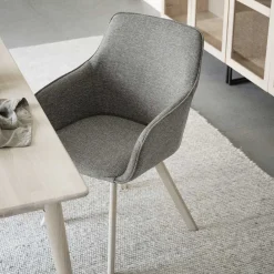 Wohnen Skandinavische Möbel|Küchenstühle*Polsterstuhl mit Armlehnen in Beigegrau - Diadoro (2er Set)