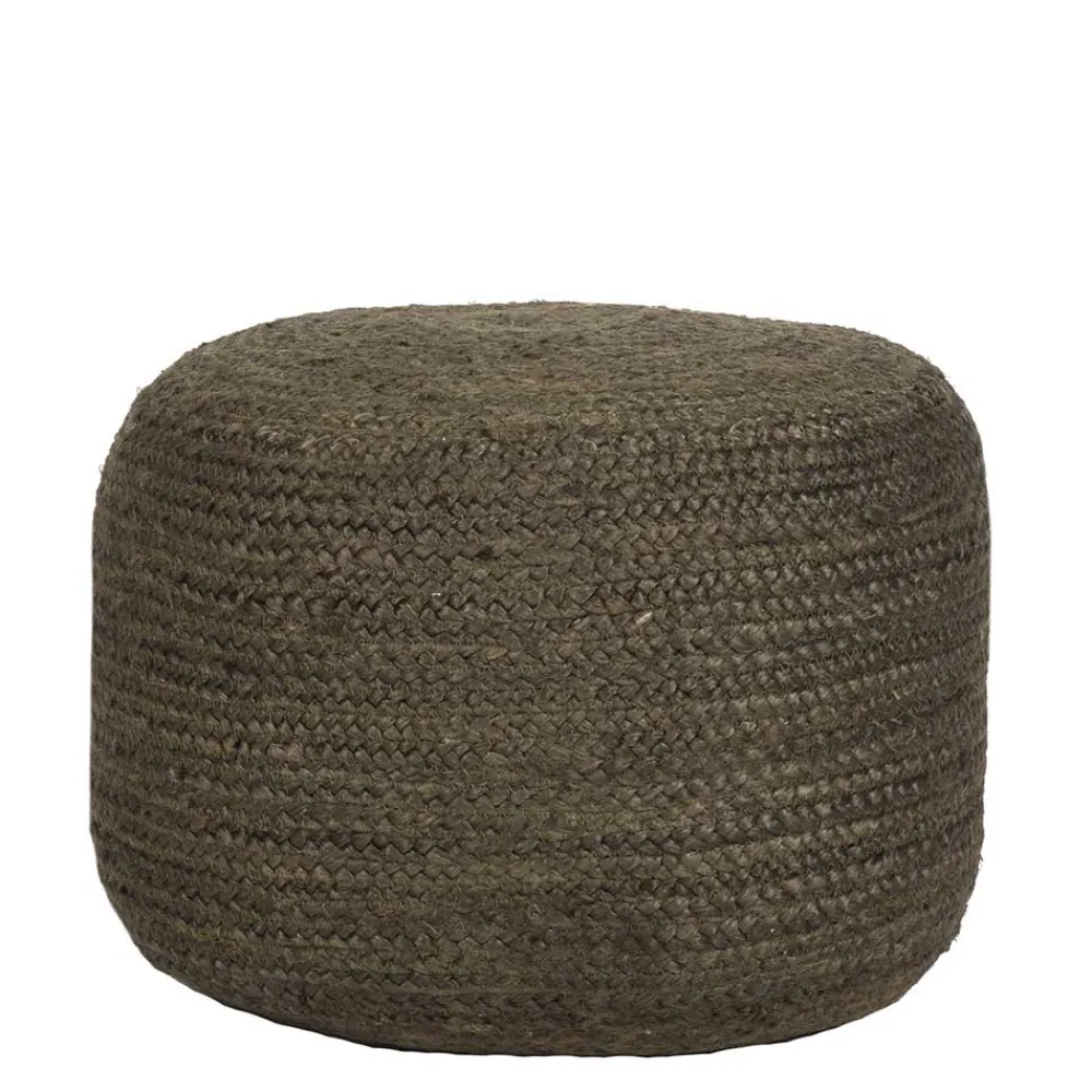 Wohnen Pouf Hocker in Oliv Grün aus Jute - Delius