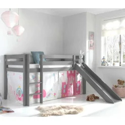 Kinder Wohnen Prinzessin Hochbett mit Rutsche in Grau - Cisada