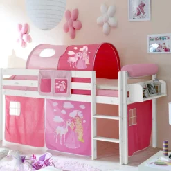 Wohnen Kinderbetten|Kindermöbel*Prinzessin Hochbett Tornado mit Vorhang und Tunnel in Rosa Pink