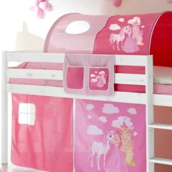 Wohnen Kinderbetten|Kindermöbel*Prinzessin Hochbett Tornado mit Vorhang und Tunnel in Rosa Pink