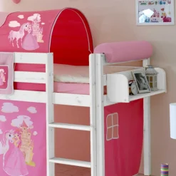 Wohnen Kinderbetten|Kindermöbel*Prinzessin Hochbett Tornado mit Vorhang und Tunnel in Rosa Pink