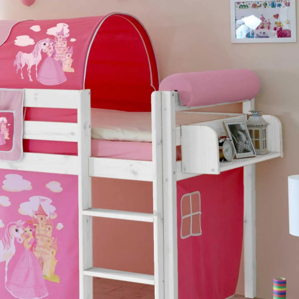 Wohnen Kinderbetten|Kindermöbel*Prinzessin Hochbett Tornado mit Vorhang und Tunnel in Rosa Pink