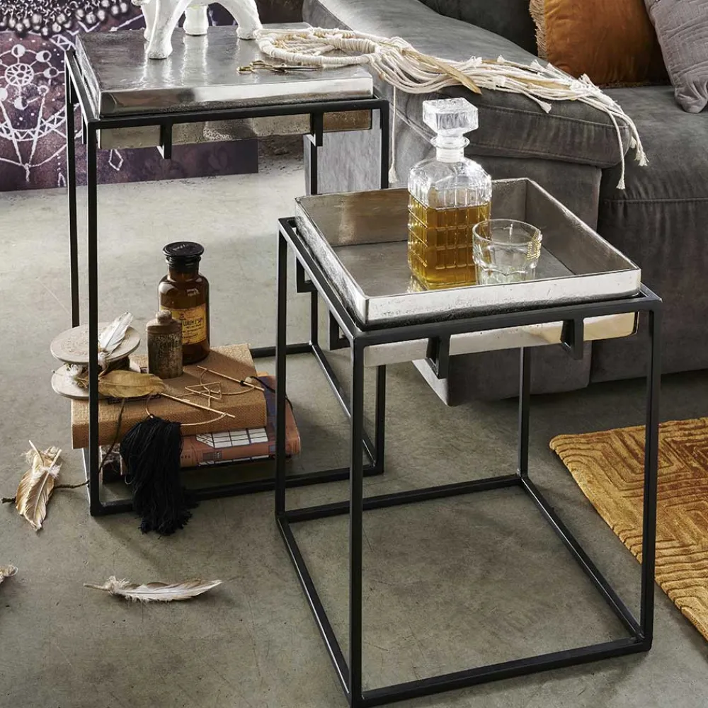 Wohnen Telefontische*Quadrat Beistelltisch aus Alu in Nickel - Ivany