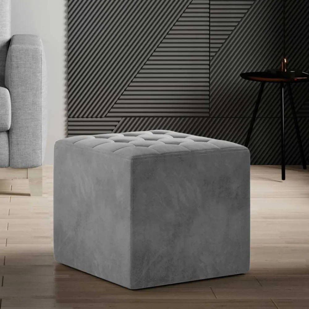 Wohnen Sessel & Hocker|Retro Möbel*Quadratischer Wohnzimmerhocker in Hellgrau - Flower