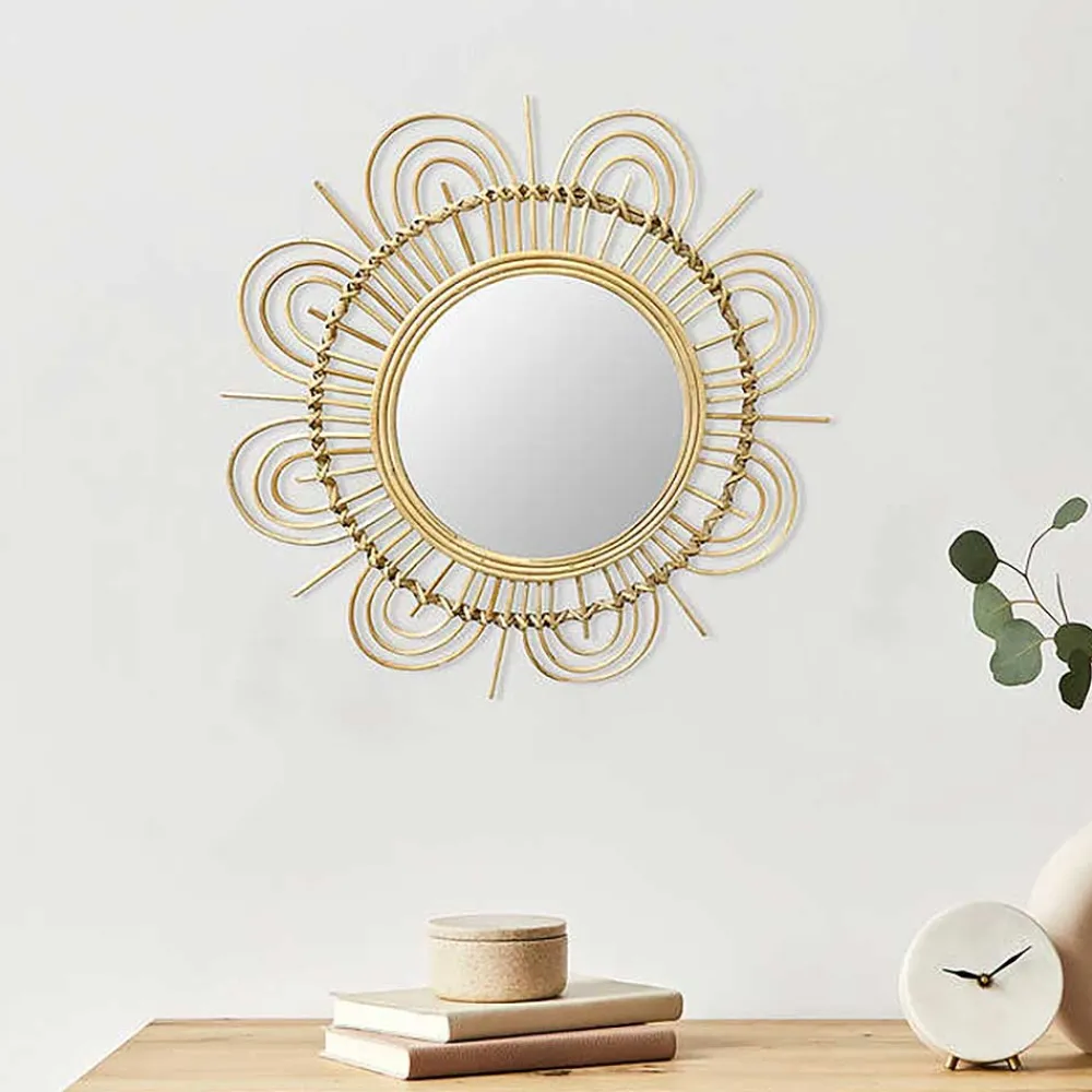 Wohnen Rattan Spiegel - Blütendesign Geflechtrahmen - Frastiva