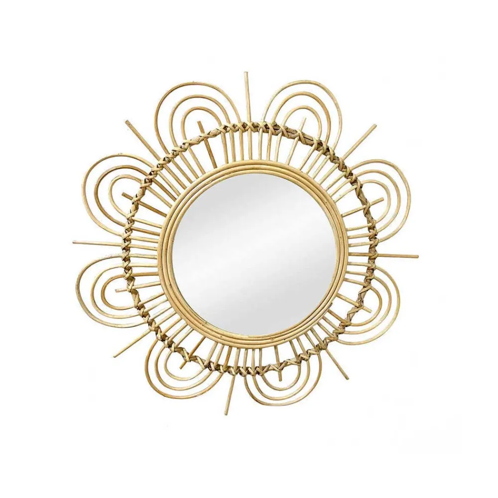 Wohnen Rattan Spiegel - Blütendesign Geflechtrahmen - Frastiva