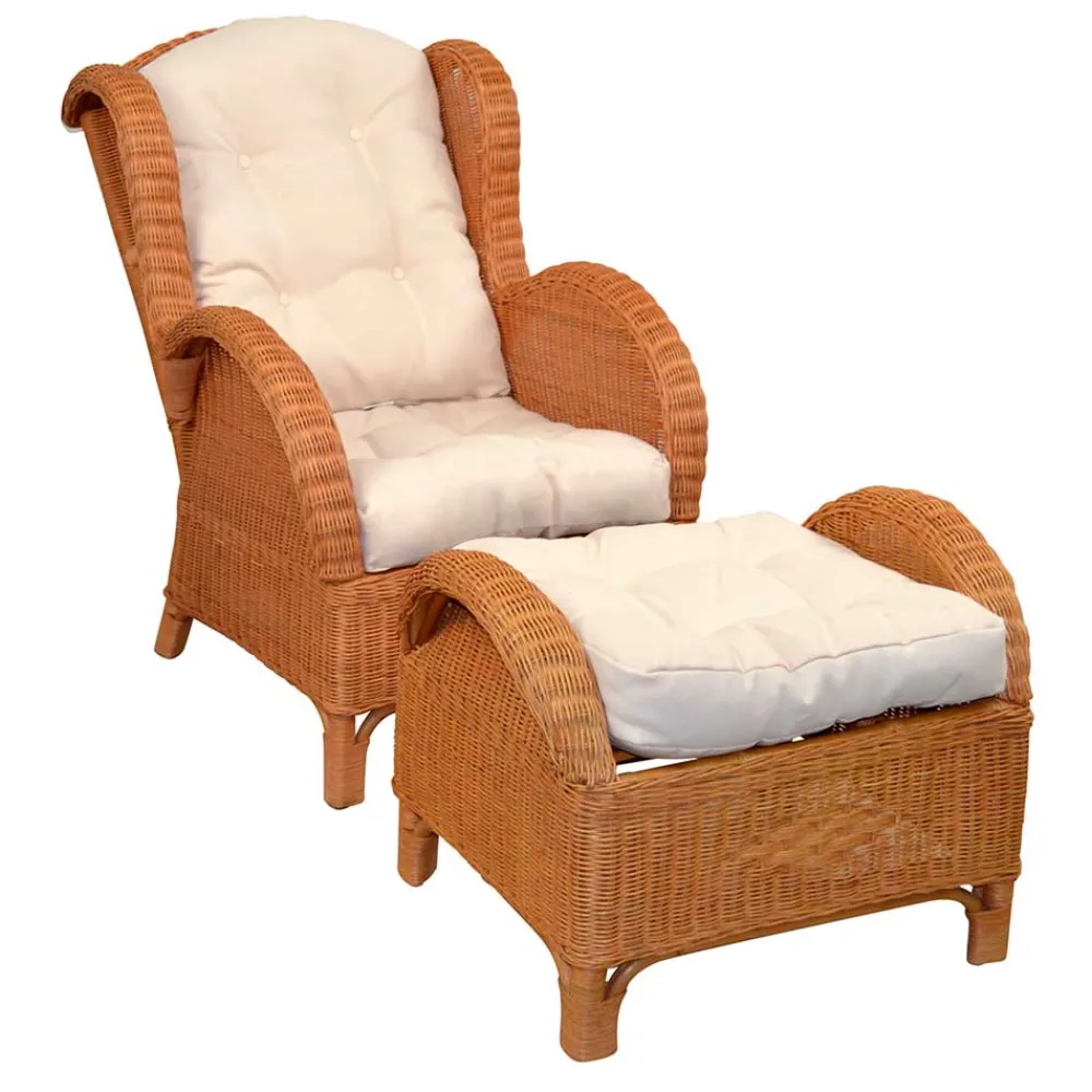 Wohnen Rattansessel & Fußhocker Set - Nesaris (zweiteilig)