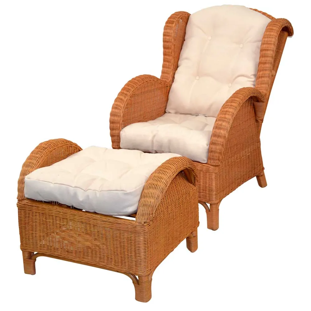 Wohnen Rattansessel & Fußhocker Set - Nesaris (zweiteilig)