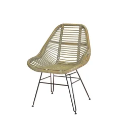 Wohnen Rattanstuhl mit Eisengestell Lina in Grau & Schwarz