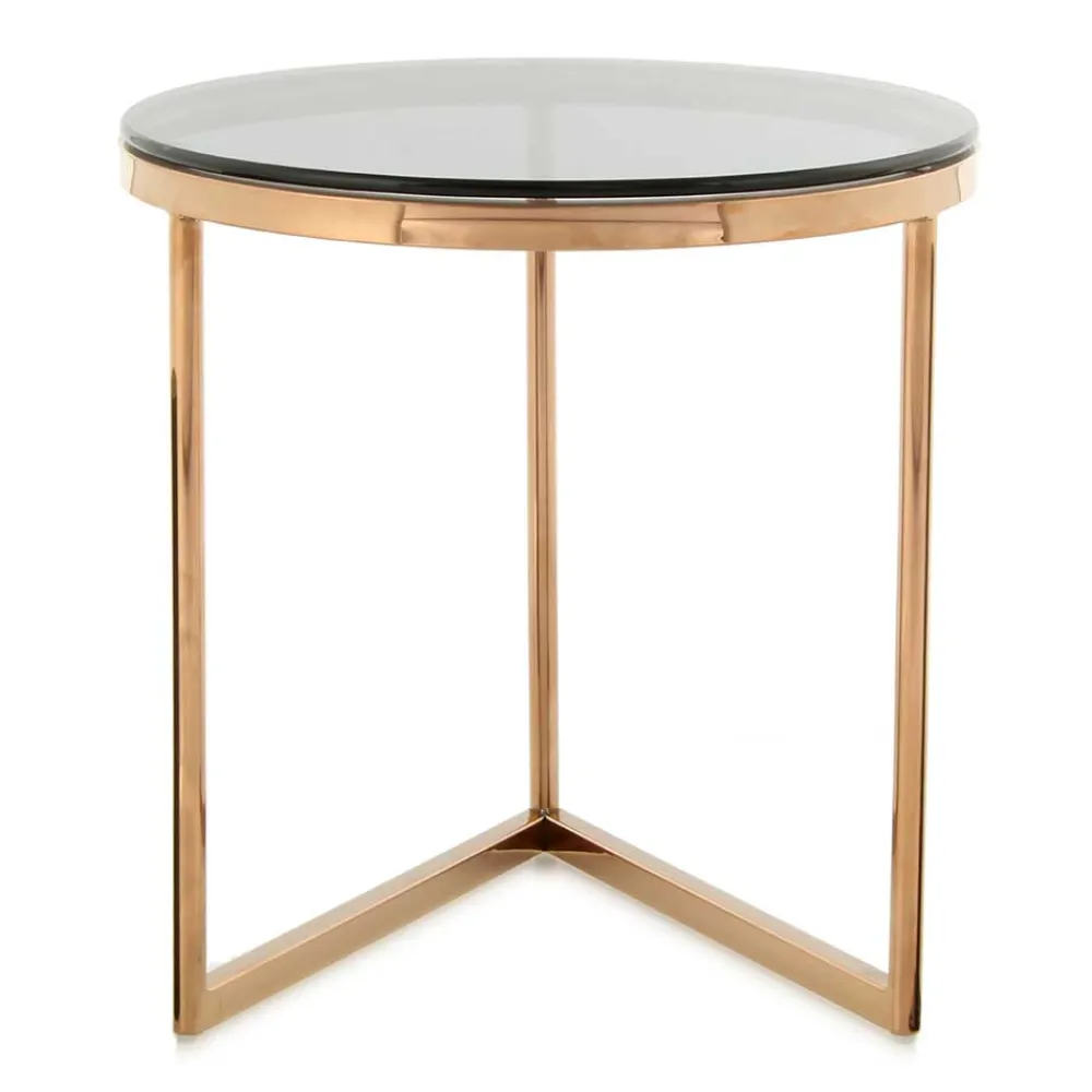 Wohnen Graue Möbel|Glasmöbel*Rauchglas Beistelltisch mit Gestell in Rosegold - Shivan