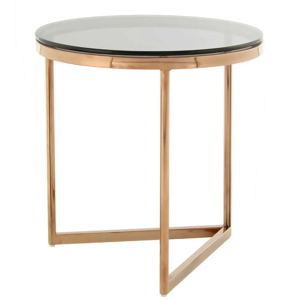 Wohnen Graue Möbel|Glasmöbel*Rauchglas Beistelltisch mit Gestell in Rosegold - Shivan