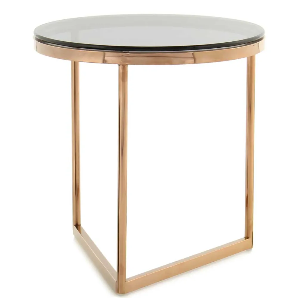 Wohnen Graue Möbel|Glasmöbel*Rauchglas Beistelltisch mit Gestell in Rosegold - Shivan