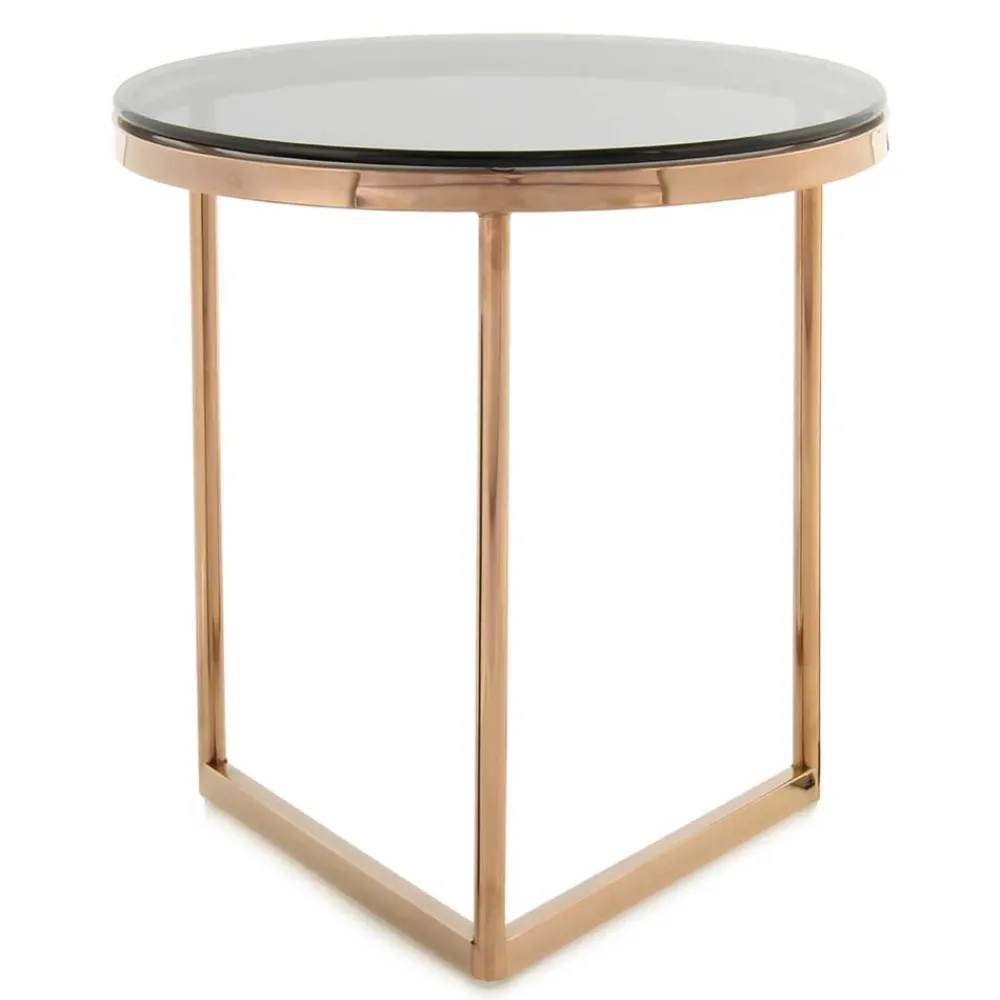 Wohnen Graue Möbel|Glasmöbel*Rauchglas Beistelltisch mit Gestell in Rosegold - Shivan
