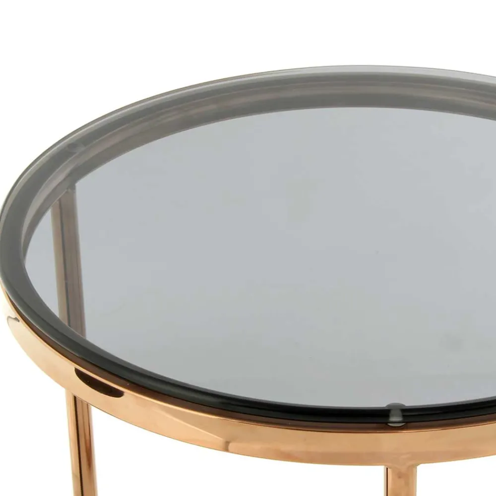 Wohnen Graue Möbel|Glasmöbel*Rauchglas Beistelltisch mit Gestell in Rosegold - Shivan