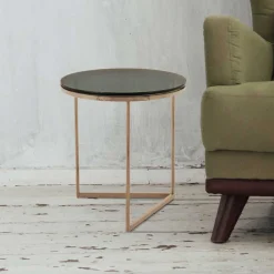 Wohnen Graue Möbel|Glasmöbel*Rauchglas Beistelltisch mit Gestell in Rosegold - Shivan