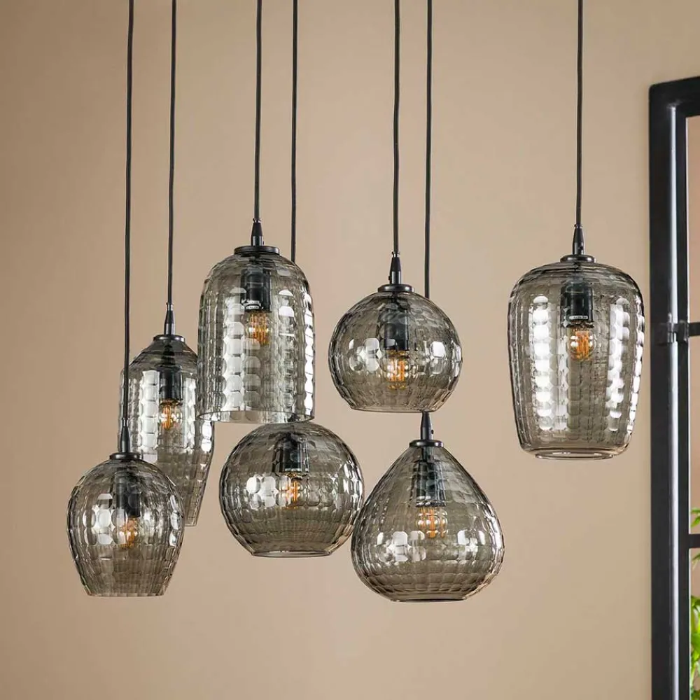 Wohnen Lampen & Leuchten*Rauchglas Hängeleuchte mit unterschiedlichen Schirmen - Troja