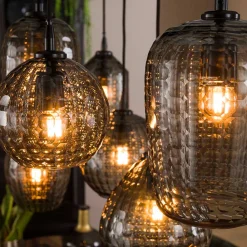 Wohnen Lampen & Leuchten*Rauchglas Hängeleuchte mit unterschiedlichen Schirmen - Troja