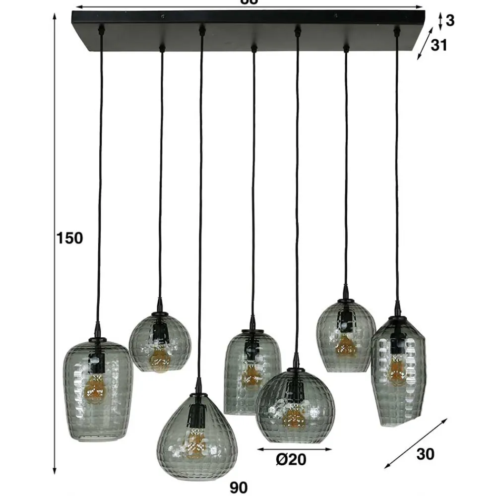 Wohnen Lampen & Leuchten*Rauchglas Hängeleuchte mit unterschiedlichen Schirmen - Troja