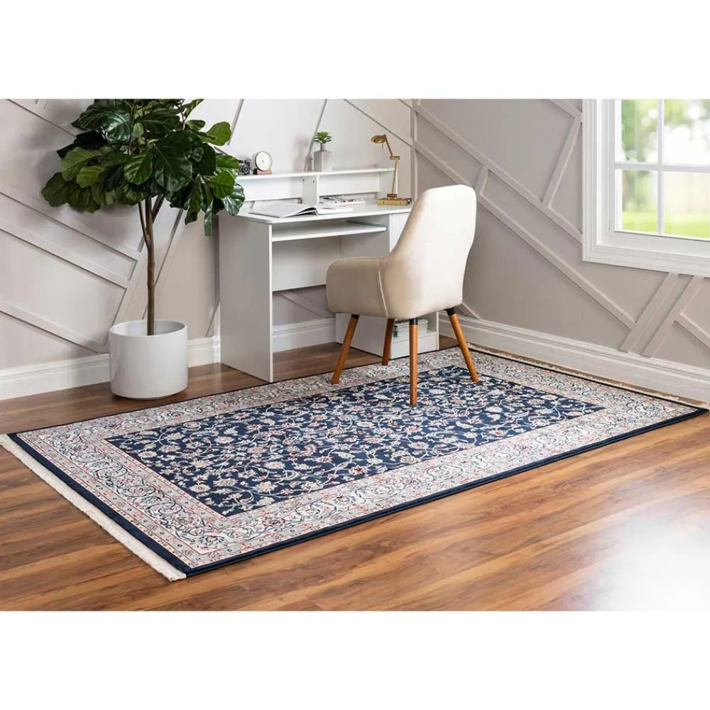 Wohnen Orientalische Möbel|Teppiche*Rechteckiger Orient Teppich in Dunkelblau & Creme - Pandau