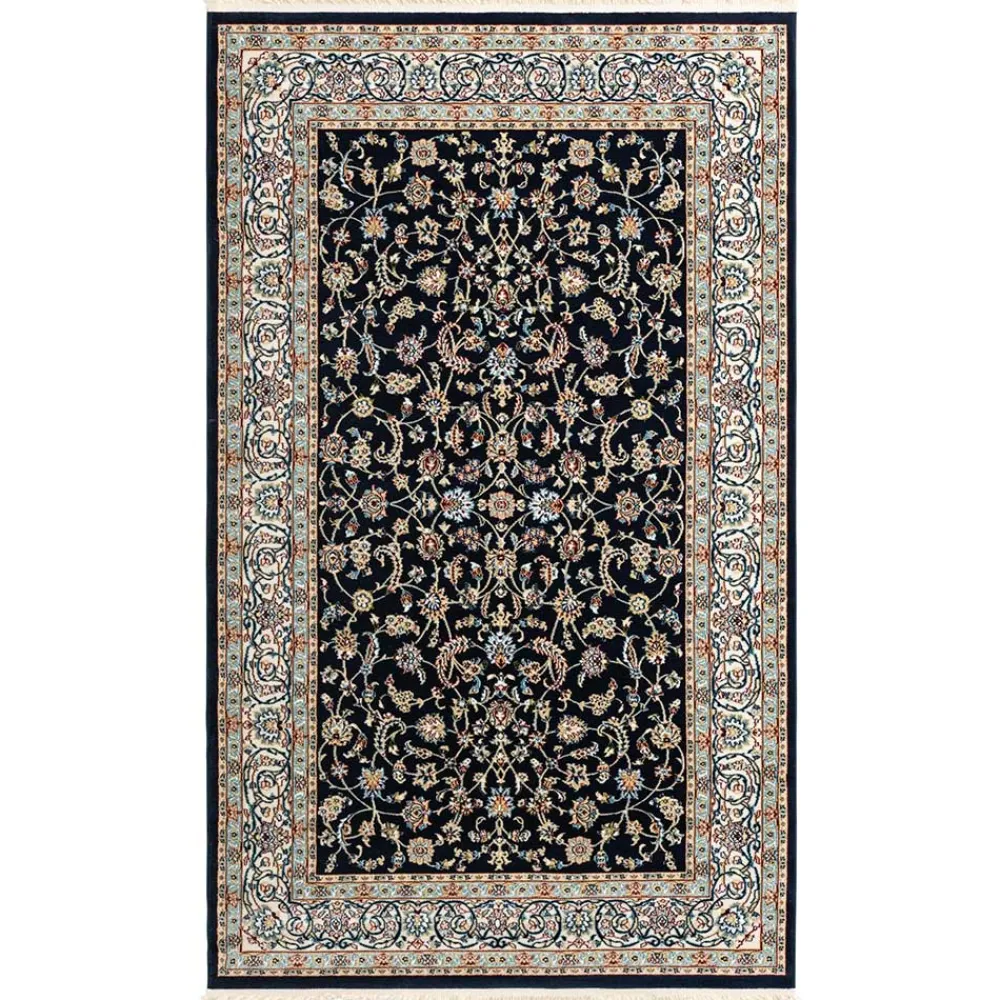 Wohnen Orientalische Möbel|Teppiche*Rechteckiger Orient Teppich in Dunkelblau & Creme - Pandau